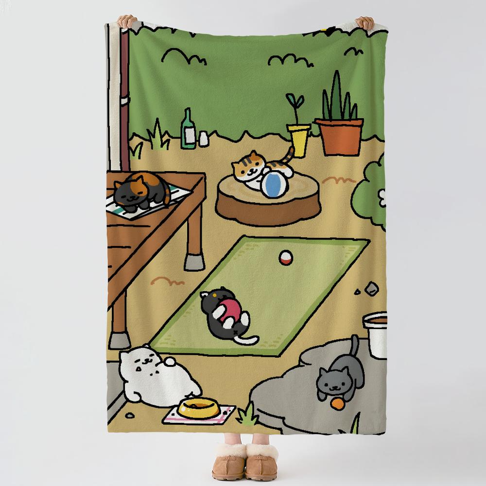 Игра N-Neko Atsume-e Бросок Толстое Уютное Фланелевое Одеяло, Многоцелевое Использование В Помещении На Улице Ежедневный Сон