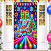 Fluorescent Christmas Door Cover 71x35 Inch Glow In The Dark Door Banner with Santa Tree Gift Box for Winter Front Door Party Wall Decor