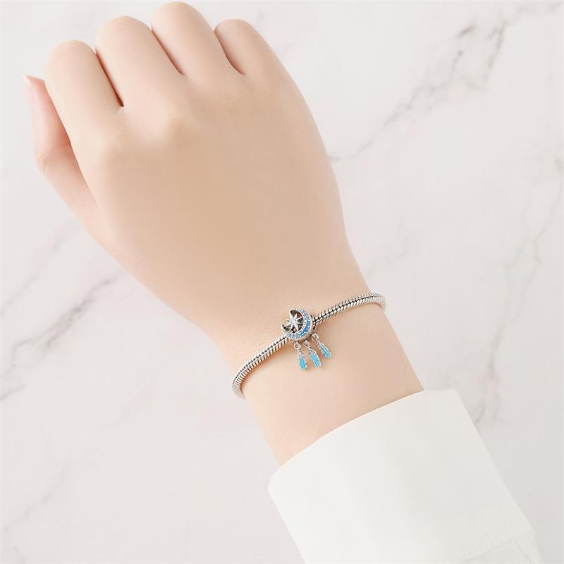 Real Charms 925 Silver Star Moon Rainbow heart Beads Fit Bracelet Necklace Jewelry Making Diy Women Gifts
