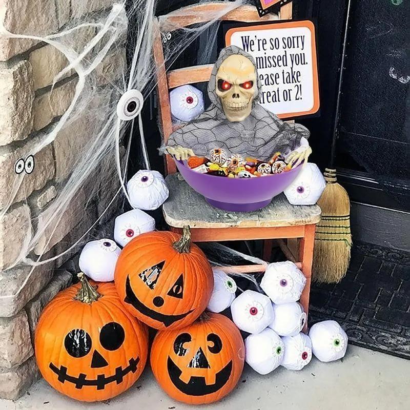 Halloween Electric Ghost Prop Swing Head Sensor Sound Retractable Decor Fruit Plate Design Table Ornament Haunted House Party