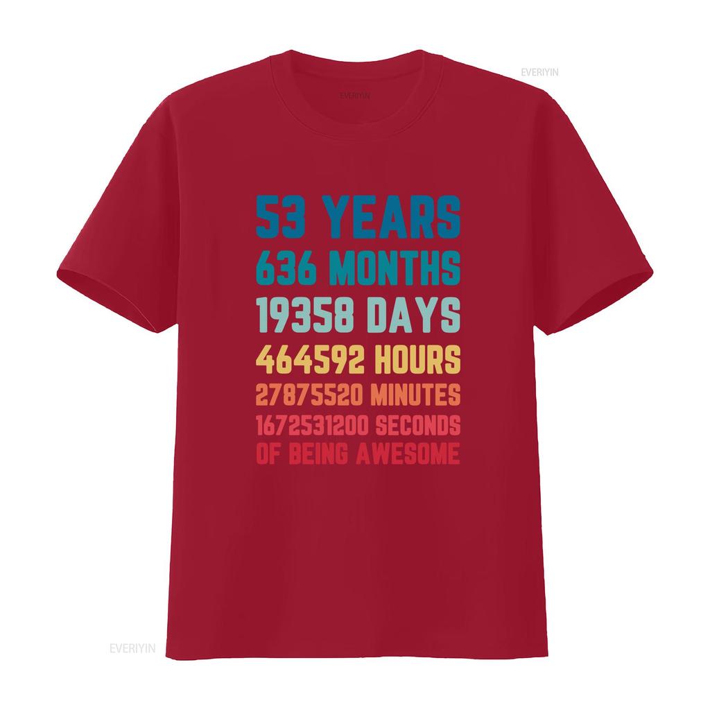 53 Years 636 Months 19358 Days Mens T Shirt 100 Cotton 53rd Birthday vintage Washed Slightly Casual Stylish Unisex