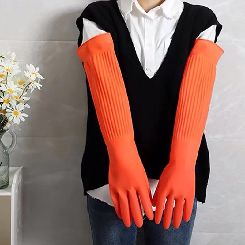 Waterproof Warm Household Dishwashing Dust Glove Long Rubber Gloves Kitchen Tool