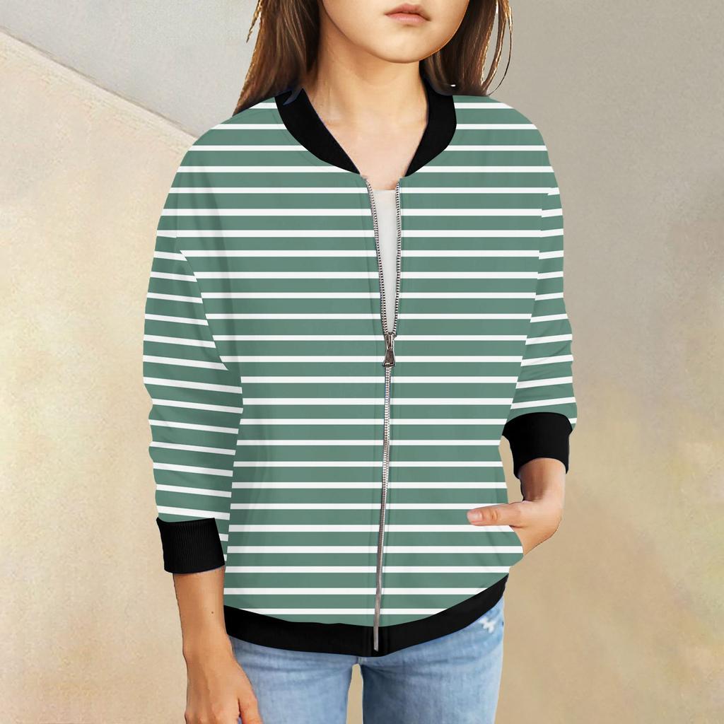 Куртки на молнии для девочек, детские осенние толстовки с длинными рукавами, верхняя одежда с карманами 5-15 лет