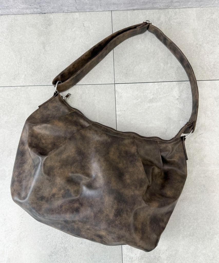 WEGO Tuck Design Big Shoulder Size Brown Bag, Gift, Simple, Women's, F,