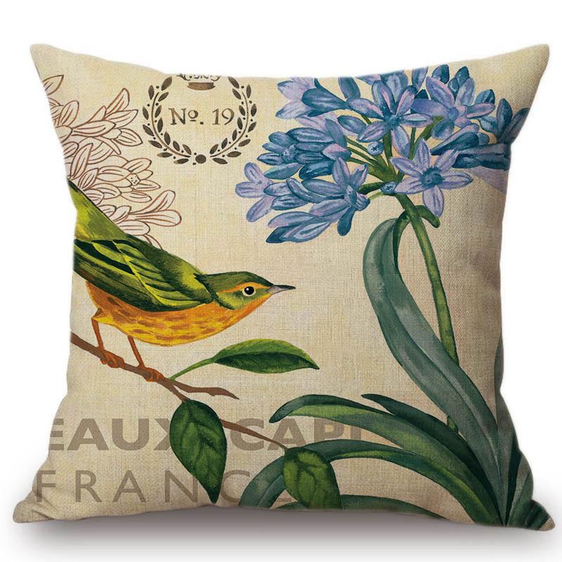 Lovely Birds Floral Night Owl Squirrel Home Decorative Cotton Linen Sofa Throw Pillow Case 45X45Cm Square Car Cushion Cover Case