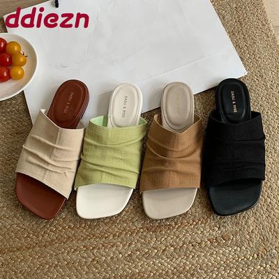 Мода Новинка Летний Пляж Женские Шлепанцы Женские Балетки Тапочки Обувь Повседневная Мода Квадратный Носок Женские Балетки Тапочки Сандалии Обувь