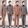 Mom's Winter Plaid Cotton-Blend Jacket & Pants Set - Women's Fleece-Lined Casual Two-Piece