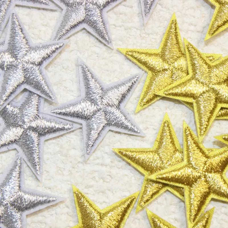 10Pcs Golden Silver Star Embroidered Patch Repairh Stick Clothes Badge Crafts Patches Costume Accessories