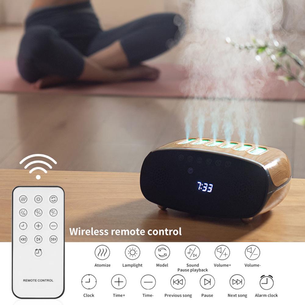 Bluetooth Аудио Арома Диффузор Эфирных Масл Динамический Музыкальный Спрей Увлажнитель Воздуха Умные Цифровые Часы Цветной Световой Увлажнитель