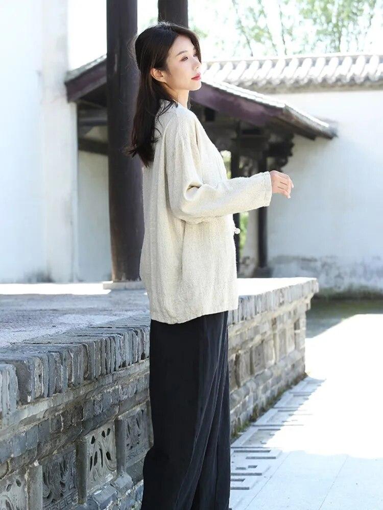 Johnature Осенняя женская винтажная однотонная рубашка с v-образным вырезом, свободные льняные рубашки с длинными рукавами