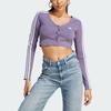 Adidas Оригинальная футболка Adicolor Classics на пуговицах, спортивный кардиган в полоску, вязаный женский топ с длинными рукавами, темно-серый, фиолетовый, IK6616