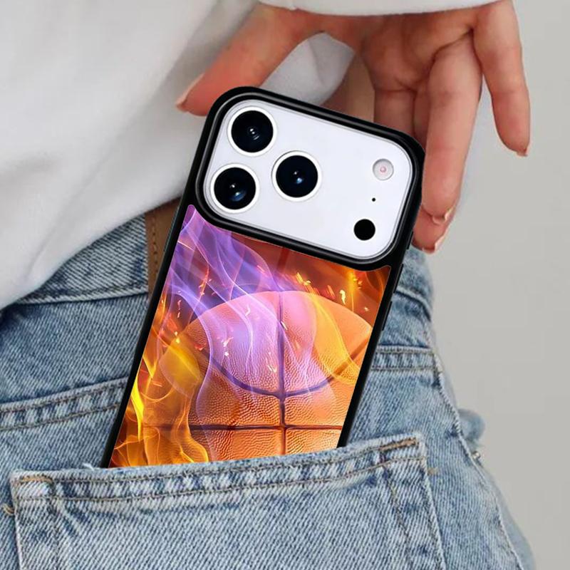 Basket Ball Flame Phone Case for iPhone 16e 15 14 13 12 17 Pro Max Plus Air 17pro Cover Coque