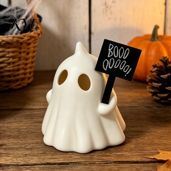 Atmospheric Night Light Halloween Up Ghost Figurine, Cute Small Resin Statue, Spooky Desktop Detachable Logo Tag Ornament for Table Mantel Shelf