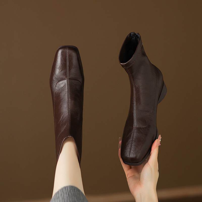 Krazing Pot Зимние ботильоны из микрофибры с квадратным носком, современный размер 33, размер 43, металлические заклепки, средний каблук, на молнии, женские ботильоны