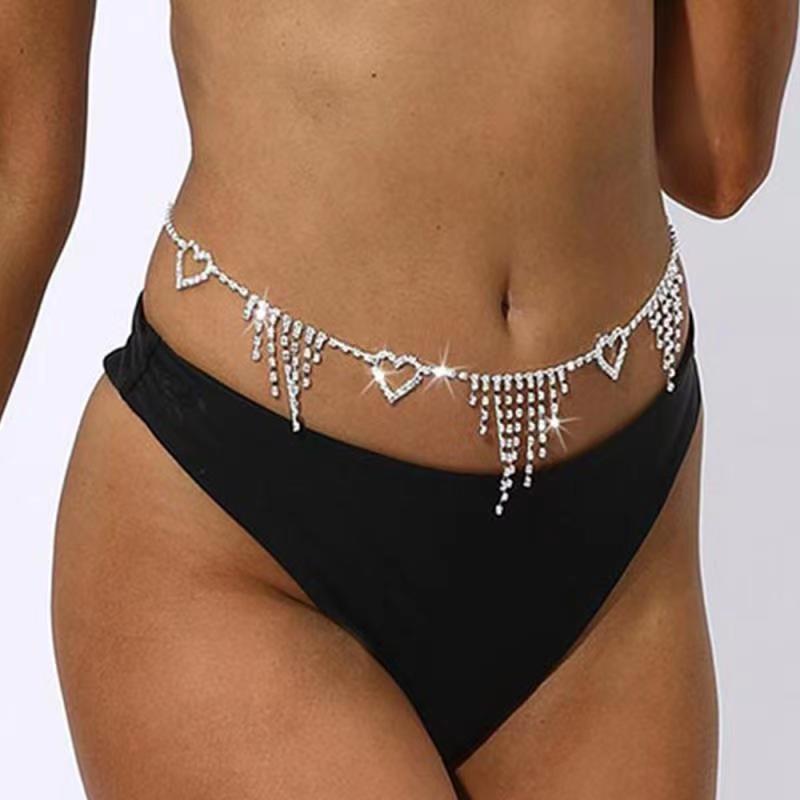 Cross-Border Hot Sale Fashion All-Match Tassel Love Waist Chain European and American Sexy Belly Dance Crystal Waistchain