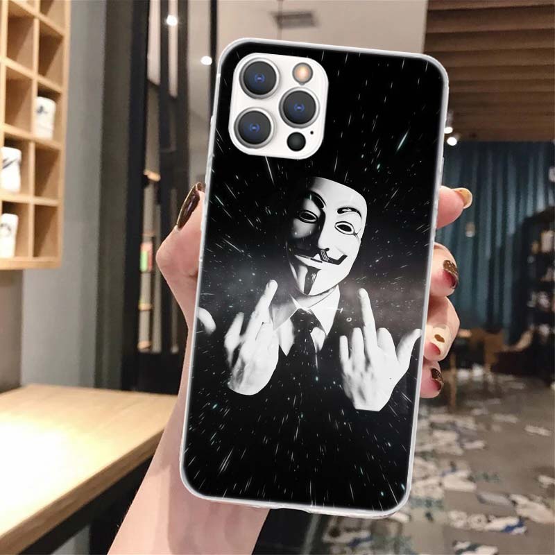 Анонимная маска V для Вендетты Мягкий чехол для телефона Для iPhone 17 Air 16 16E 15 14 Plus 13 Mini 12 11 Pro Max X XR XS 7 8 + SE 2020 Pa