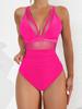 Sexy Black One Piece Swimsuit 2025 Women Mesh Patchwork Transparent Tummy Control Swimwear Bathing Suit See Through Monokini