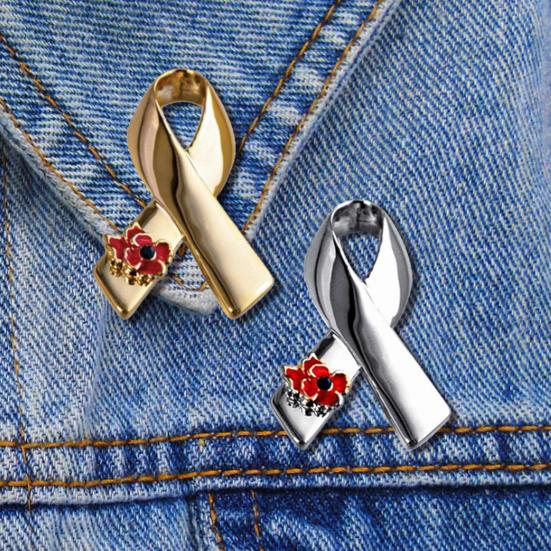 Fashion Ribbon Poppy Brooch Pin Cancer Badge Breastpin Evening Party Jewelry Decoration