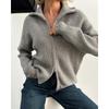 Womens Oversized Knit Cardigan With Double Zipper High Neck Long Sleeve Solid Color Winter Sweater