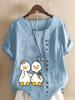 Women's Fashion Couple Duck Print Round Neck Short Sleeve T-shirt Casual Cotton Linen Graphic Shirt Leisure Loose Summer Blouse Tops