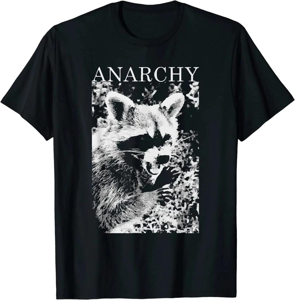 Футболка ANARCHY RACCOON FUNNY Мужские футболки Винтажные футболки Графические футболки Футболки большого размера Повседневные хлопковые футболки на все времена