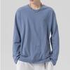 Men T-shirt Round Neck Long Sleeve Solid Color Pullover Tops Loose Fit Soft Breathable Tee Shirt Home Gym Street Wear