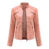 Ladies Autumn Winter Stand Collar Long Sleeve Slim Leather Pu Jacket S-3XL