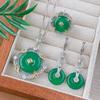 Jewelry Set Accessories Imitation Natural Emperor Green Chalcedony Earrings Necklace Ring Safety Buckle Women'S Vintage Premium