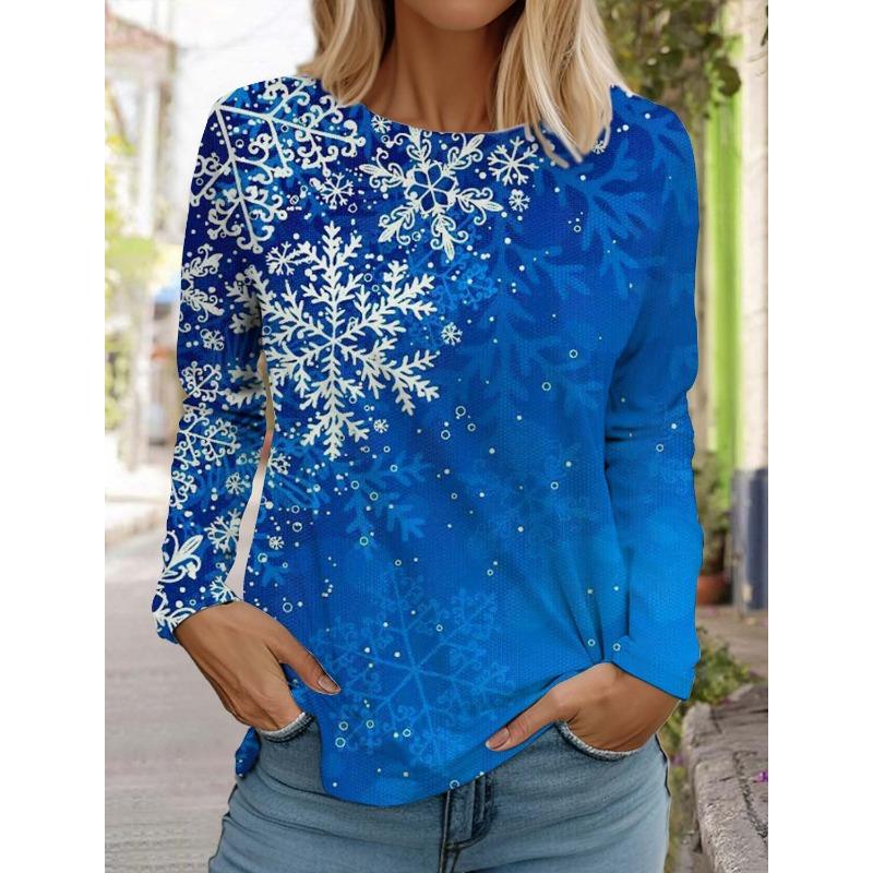 Рождественская снежинка женская футболка с длинными рукавами и круглым вырезом осенняя новая модная одежда с изображением лося праздничная модная футболка для вечеринок топы