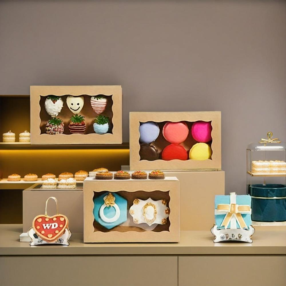 25 шт. коробок для сладостей премиум-класса с прозрачным окном, подарочная коробка из крафт-бумаги, подарочные коробки Warp для свадеб, вечеринок, Дня святого Валентина, годовщин, дней рождения