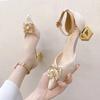 Fashion Women Fashion High Quality Beige Wedding Shoes 2024 Bling Crystal High Heels Shoes Female Elegant Pearl Thick Heels Pumps