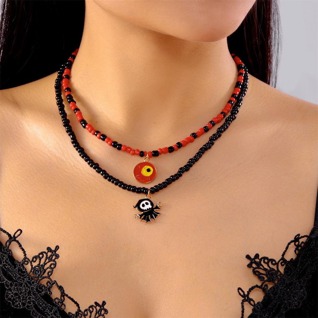 Halloween Beads Necklace for Women Funny Multi-layered Colorful Beads Pendant Necklace Halloween Costume Party Jewelry