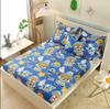 Cartoon 100% Cotton Bed Fitted Sheet with Elastic +2pc Pillowcases Mattress Cover Single Double Queen King Bed Kids Bedroom B83D