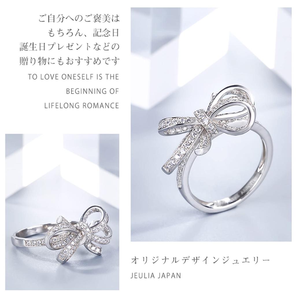 Jeulia Silver Bowknot Ring with Diamond and CZ Sparkling and Perfect for and Fashion Women's Engagement, Cute, Birthdays, Parties,