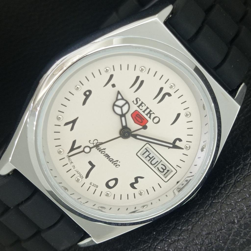 ЯПОНСКИЕ ВИНТАЖНЫЕ ОТРЕМОНТИРОВАННЫЕ МУЖСКИЕ АВТОМАТИЧЕСКИЕ ЧАСЫ SEIKO 5 6309A БЕЛЫЕ a442589-1