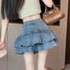 Джинсовые шорты с рюшами в стиле ретро, ​​юбка, женская летняя уличная одежда, женские короткие юбки