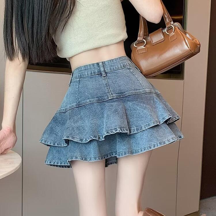 Джинсовые шорты с рюшами в стиле ретро, ​​юбка, женская летняя уличная одежда, женские короткие юбки