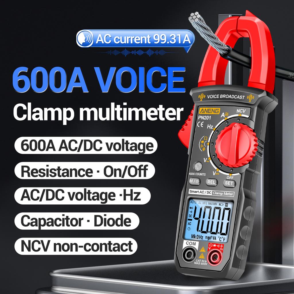 ANENG PN201 Voice Meters Digital Clamp Meter Multimeter Tester 4000 Counts with NCV Amp Ohm Volt