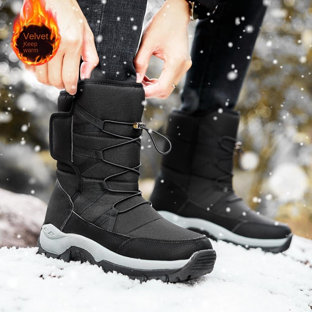 Thick Snow Boots for Men and Women Velcro Warm Cotton Boots Winter Waterproof Couple Large Cotton Shoes Winter Shoes