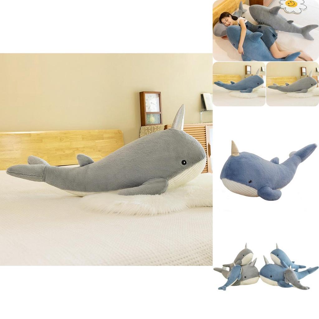 Cute Whale Plush Toy Pillow For Girls Soft And Cozy Stuffed Animal Doll For Bedtime Leg Support Grey