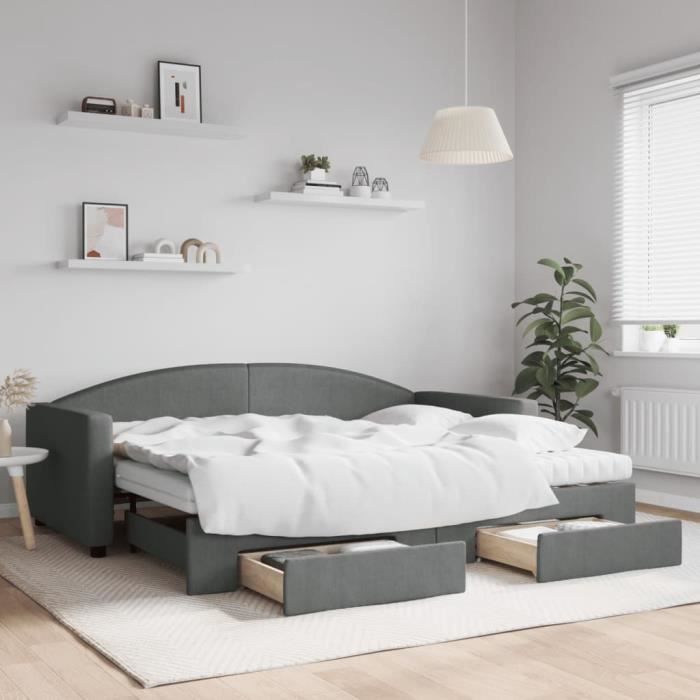 VidaXL Daybed with Trundle and Drawers Dark Grey 90x200 Cm Fabric 3197243