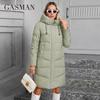 GASMAN 2024 Женская длинная куртка-пуховик с классическим дизайном на молнии, большим карманом, воротником-стойкой, капюшоном, приталенное пальто, женские парки GM-83511
