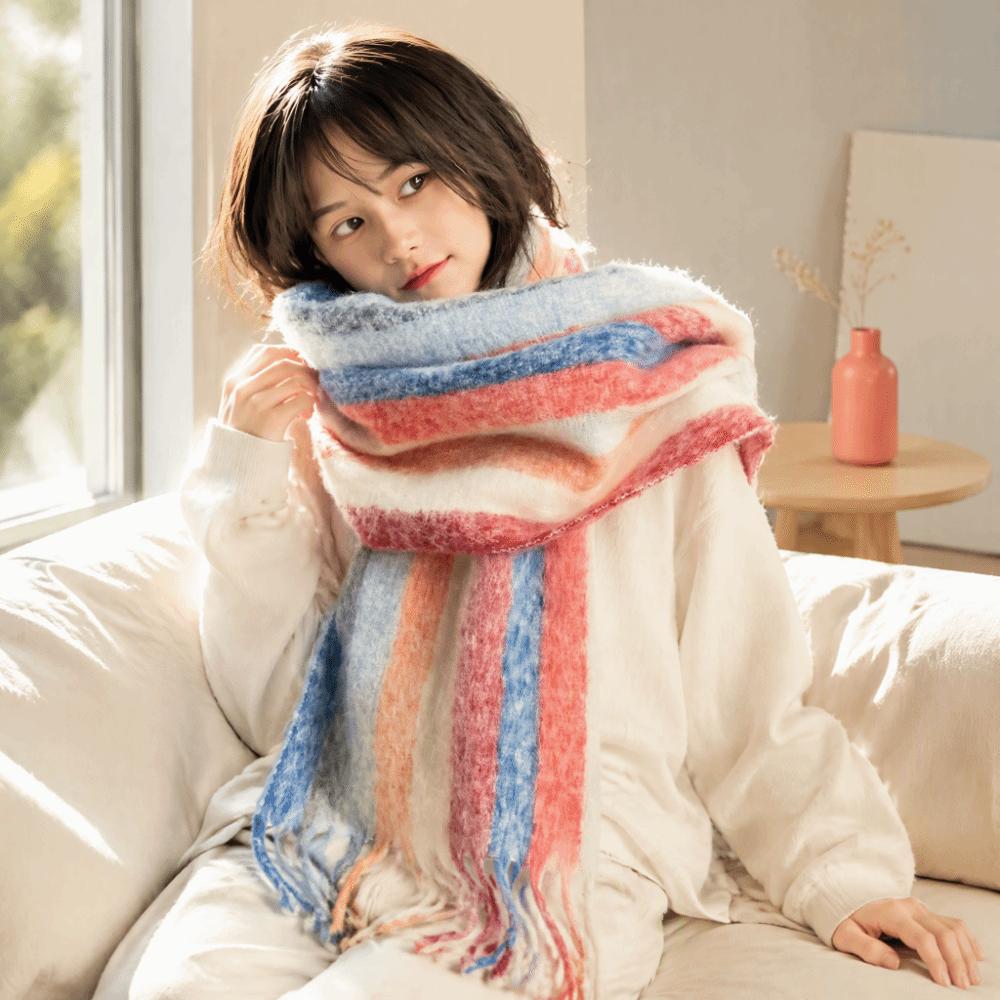 Thickening Long Tassel Scarves Rainbow Tassel Winter Cashmere Scarf Warm Shawl for Autumn Winter