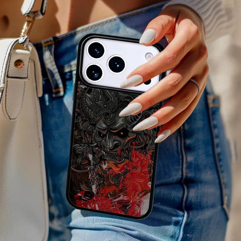 Японская маска демона Они Ханья Самурай Чехол для телефона Для iPhone 17 Air 14 15 13 12 Max Чехол Для Apple 14 15 16 16e 11 Pro Max Plus