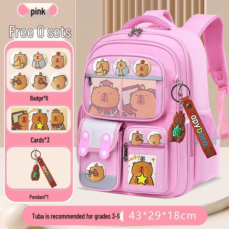 Рюкзак школьный большой вместимости с поддержкой спины для мальчиков 3-6 лет, дизайн капибары, первый класс