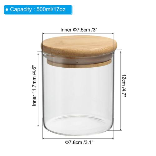PATIKIL 17oz Glass Jars with Airtight Bamboo Lids, Set of 2, Clear Food Storage Jars for Nuts, Sugar, Coffee Beans, and Spices (12x8cm)