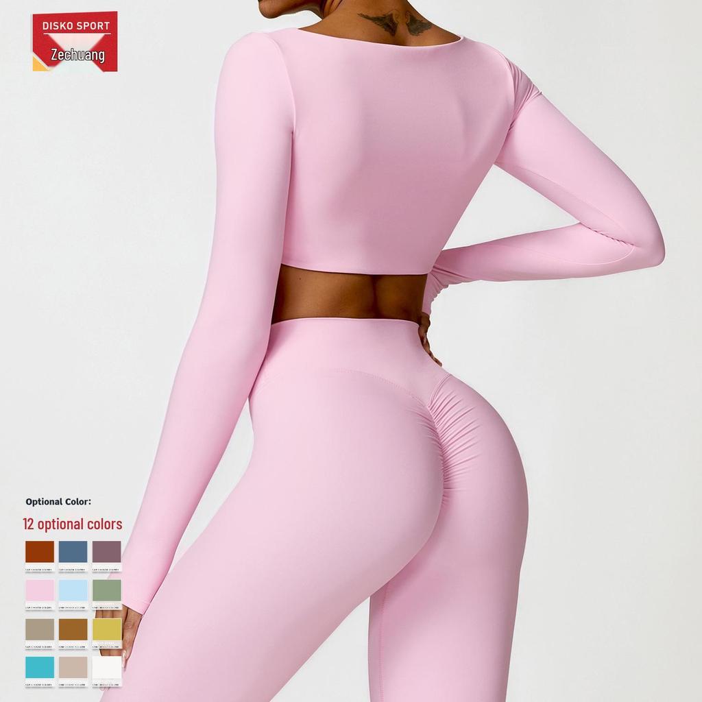 Зимний костюм для йоги с длинными рукавами для бега на открытом воздухе - Футболка для фитнеса с начесом 8518