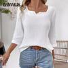 Autumn Women's Simple Solid Colour Long Sleeve V-Neck Ladies Shirt