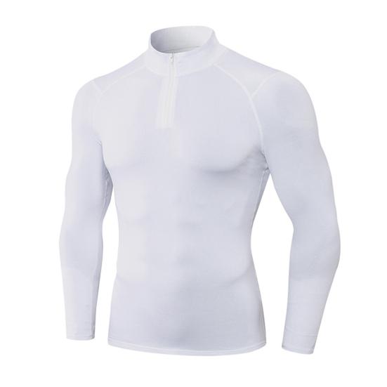 Осень Зима Мужской Термотоп Плюшевая Подкладка Застежка-молния Воротник-стойка Рубашка с Длинным Рукавом Приталенный Эластичный Повседневный Однотонный Теплый Базовый Слой для Холодной Погоды