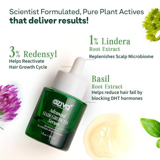 OZiva+ Advanced Hair Growth Serum с 3% Redensyl и 1% экстрактом корня Lindera | Активизирует рост волос | Без побочных эффектов | 30 мл
